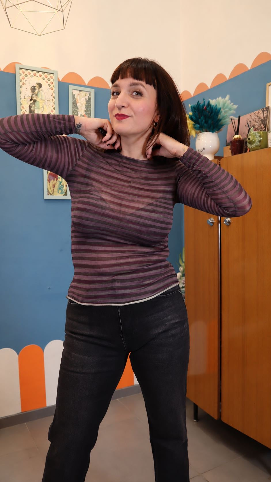 Maglia LILLYBETH RIGHE VIOLA E MARRONE