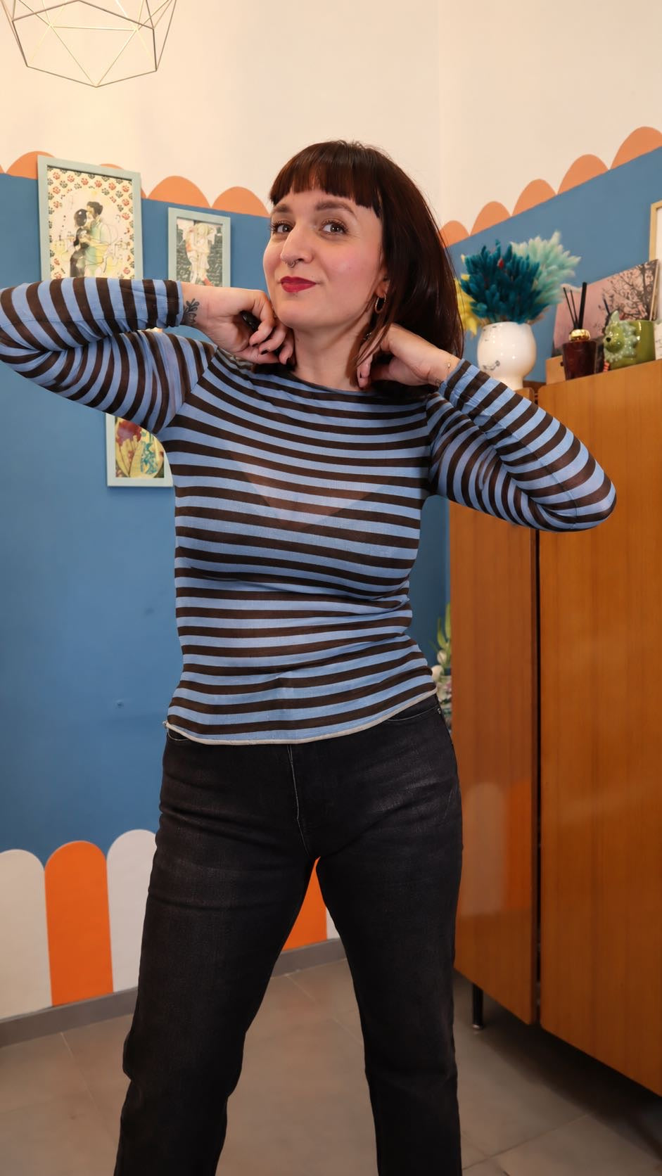 Maglia LILLYBETH RIGHE AZZURRA E MARRONE