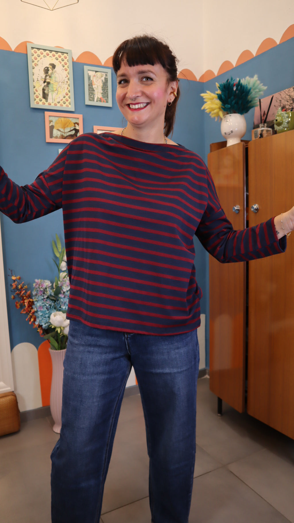 Maglia RIGHE bordeaux/ blu