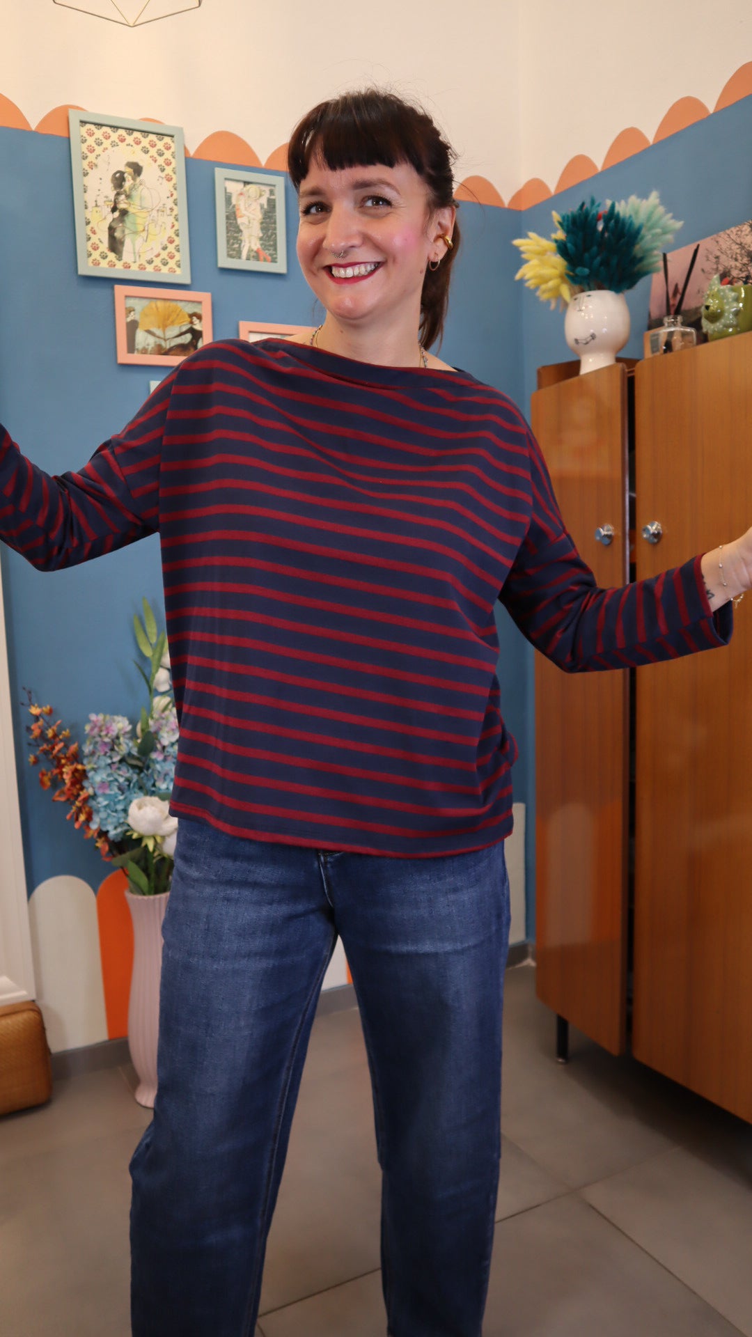 Maglia RIGHE bordeaux/ blu