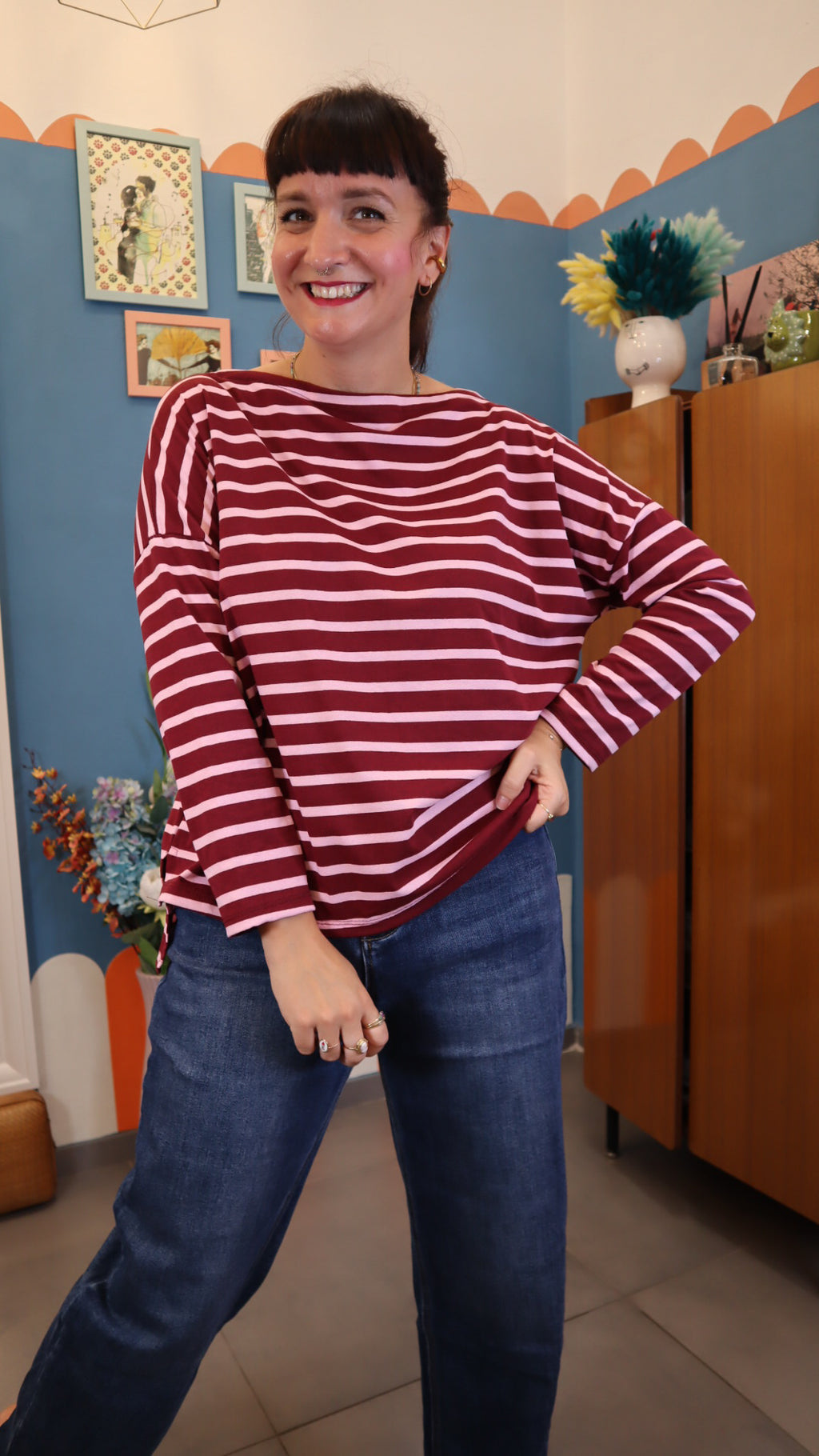 Maglia RIGHE bordeaux/ rosa
