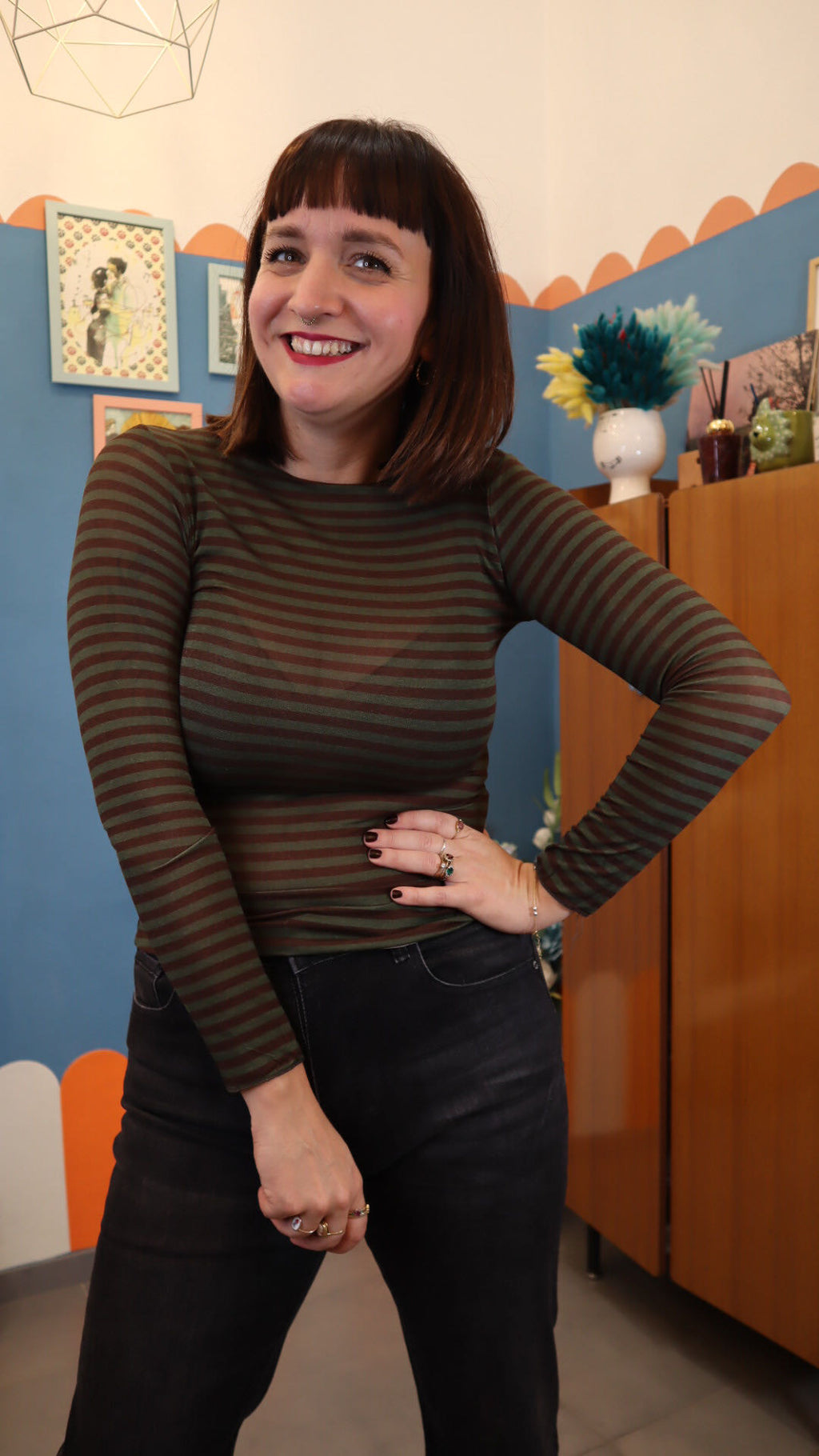 Maglia LILLYBETH RIGHE VERDE E MARRONE