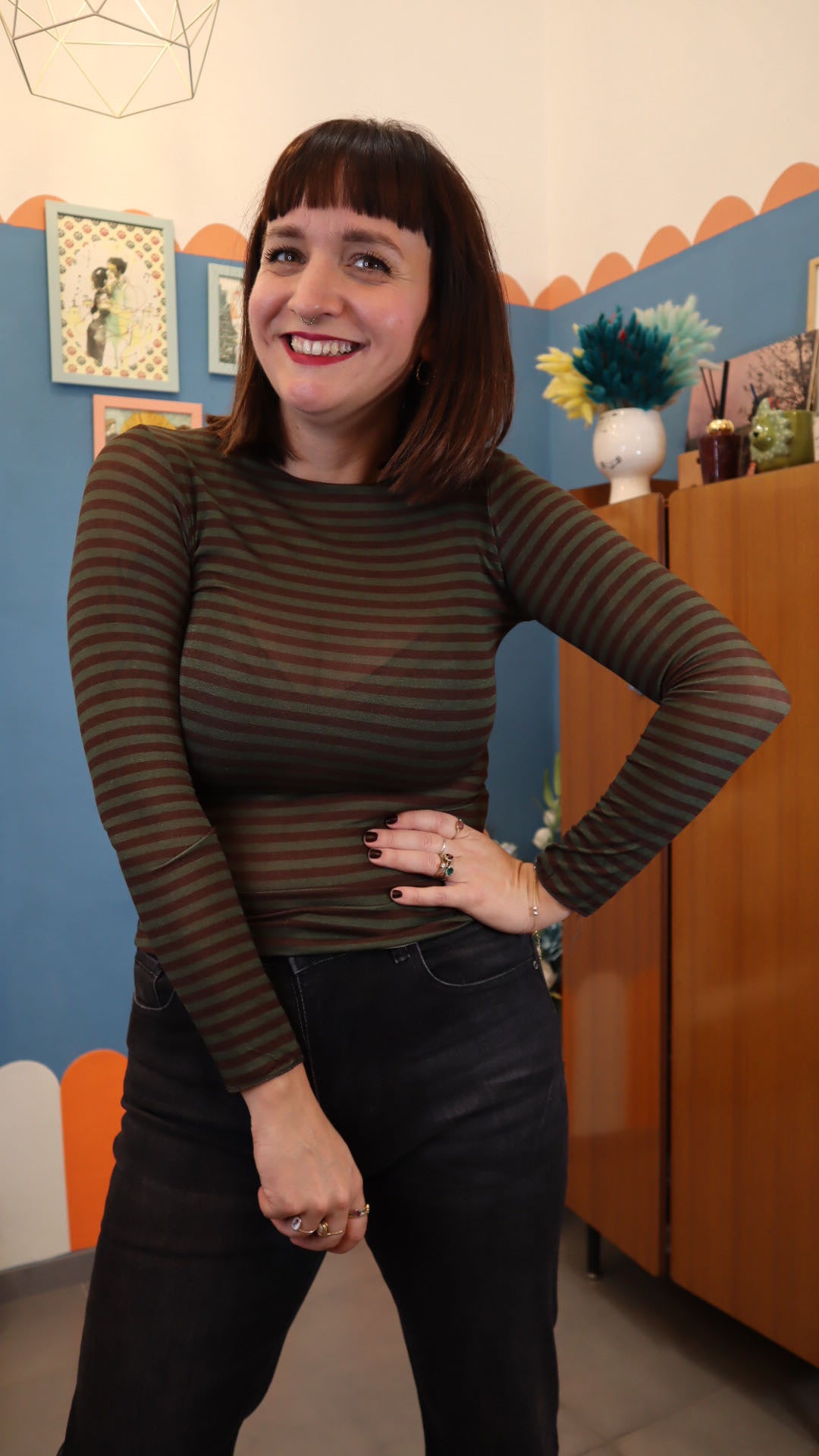 Maglia LILLYBETH RIGHE VERDE E MARRONE