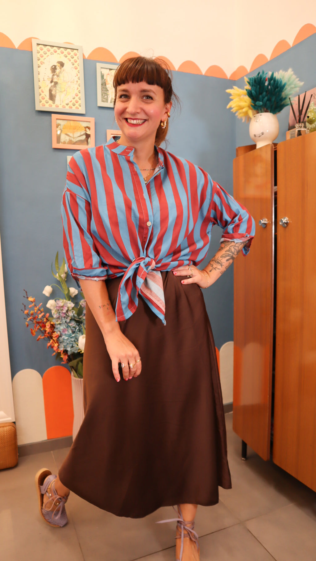 Camicia RIGHE COT.bordeaux / azzurro