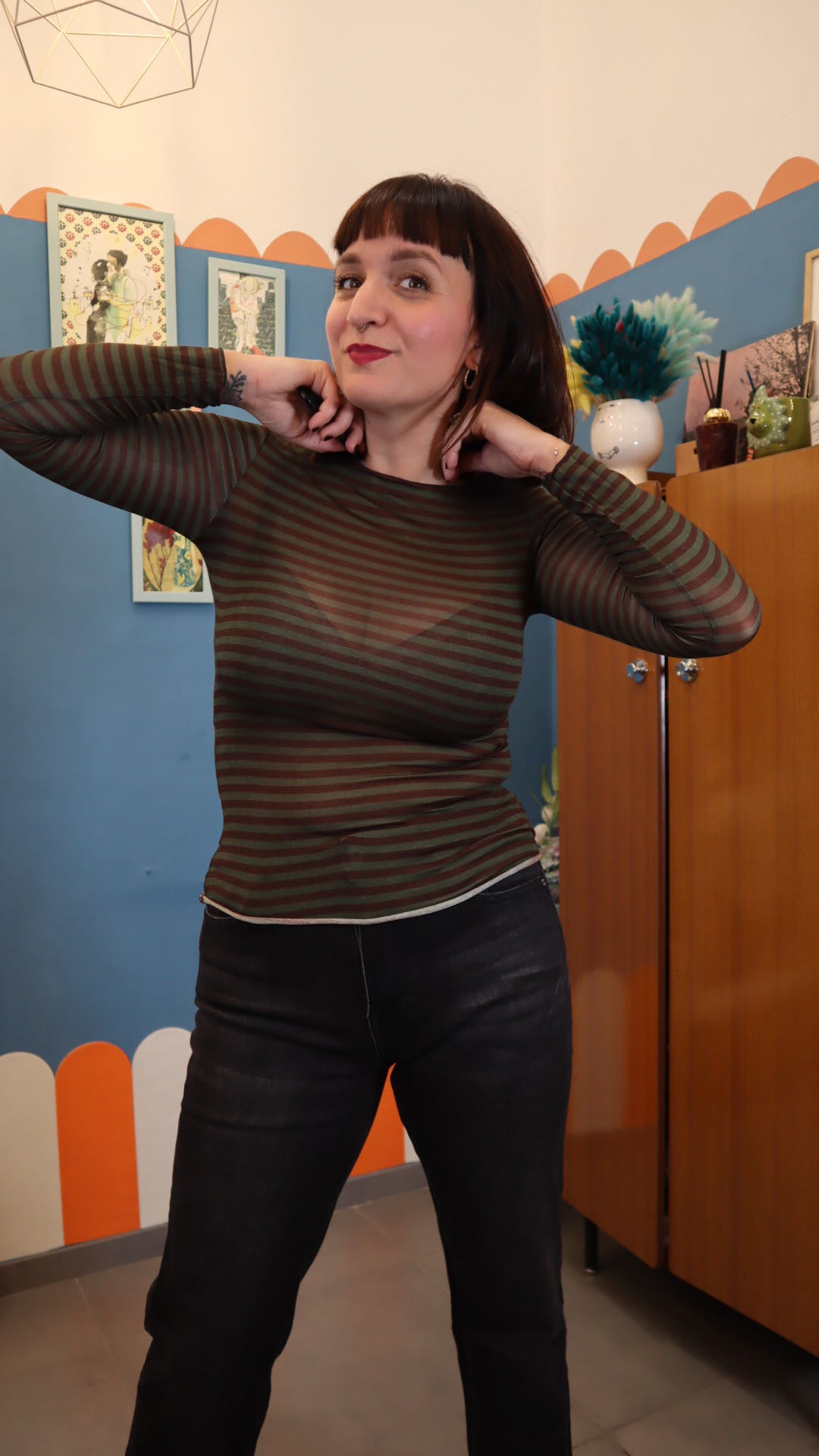 Maglia LILLYBETH RIGHE VERDE E MARRONE
