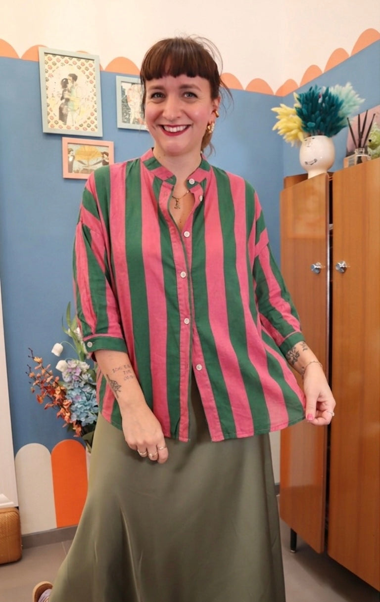 Camicia RIGHE COT. Rosa/ verde