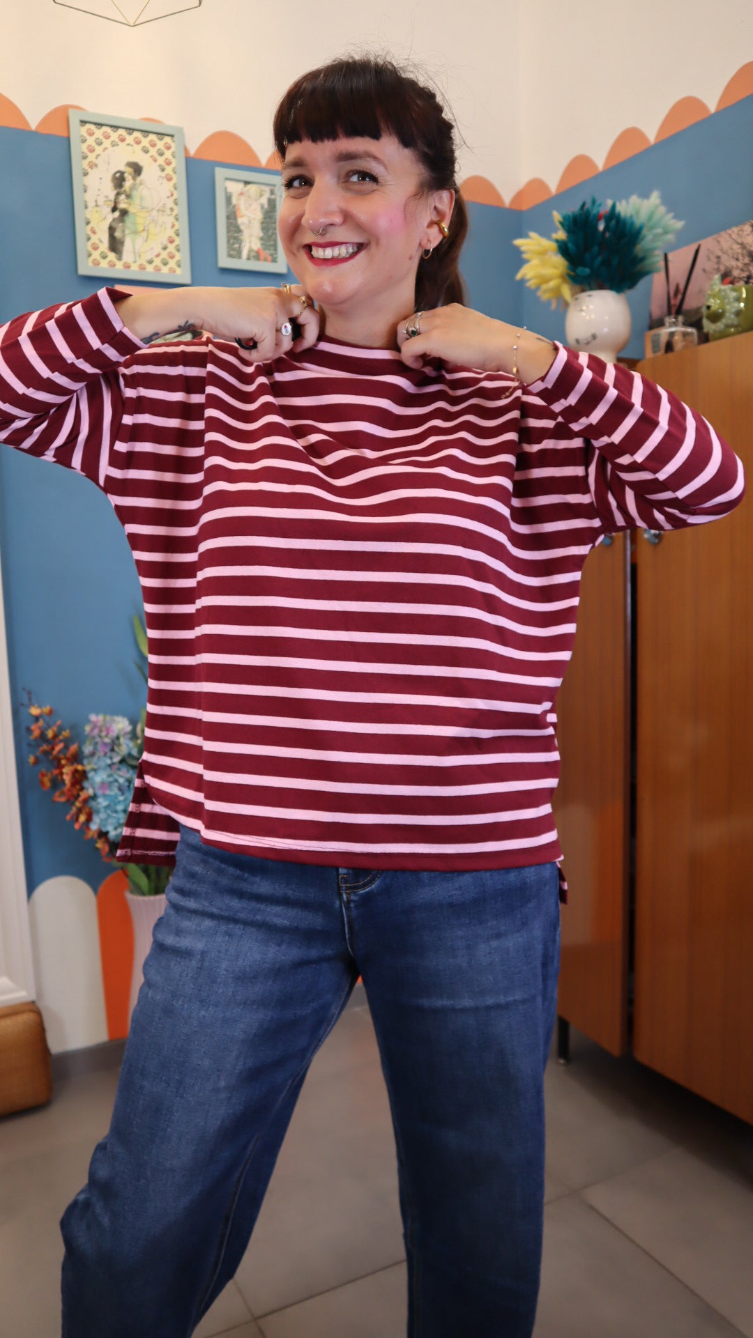 Maglia RIGHE bordeaux/ rosa