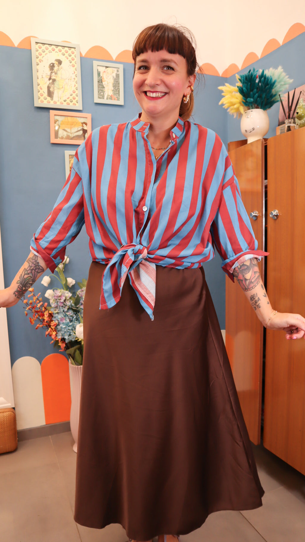 Camicia RIGHE COT.bordeaux / azzurro