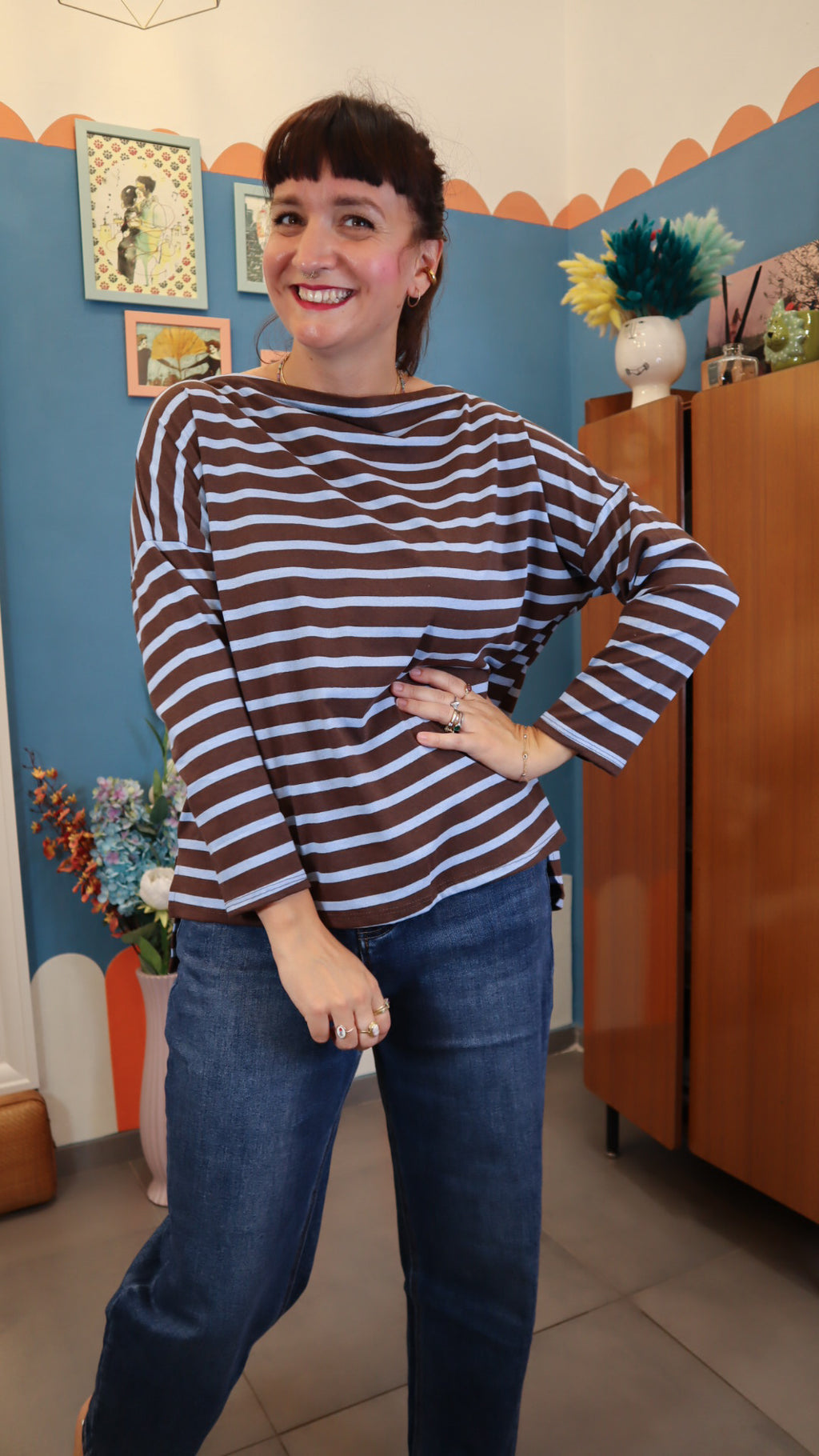 Maglia RIGHE marrone/ azzurro