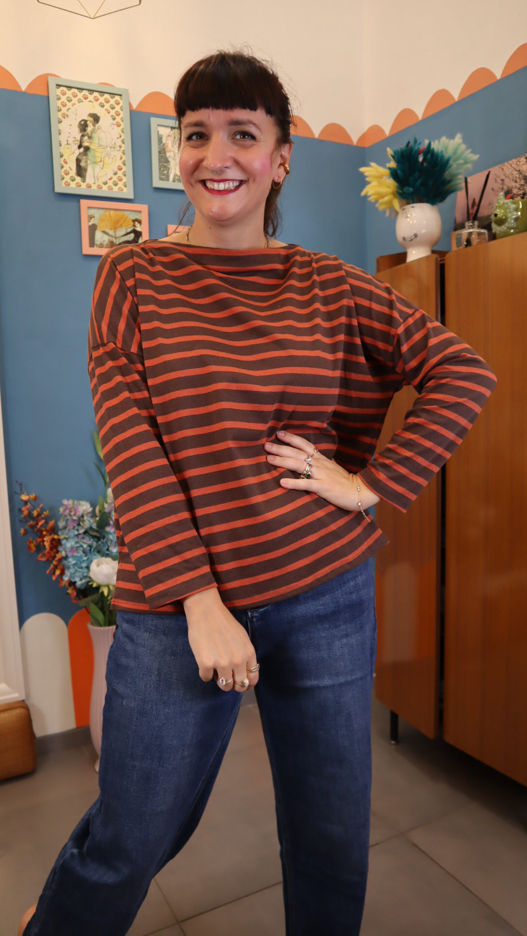 Maglia RIGHE marrone/ arancio