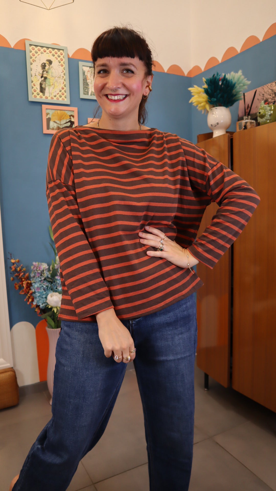 Maglia RIGHE marrone/ arancio