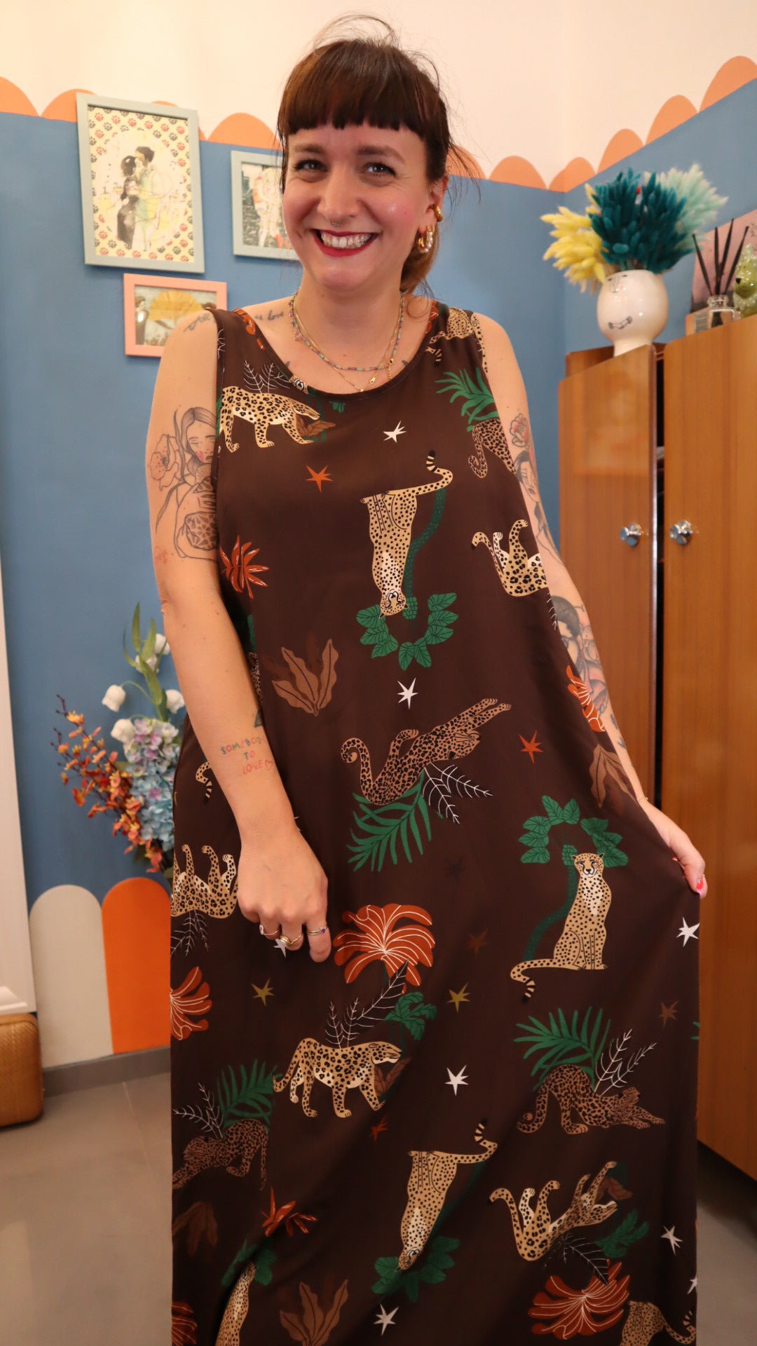 Vestito LONG TIGRI MARRONE