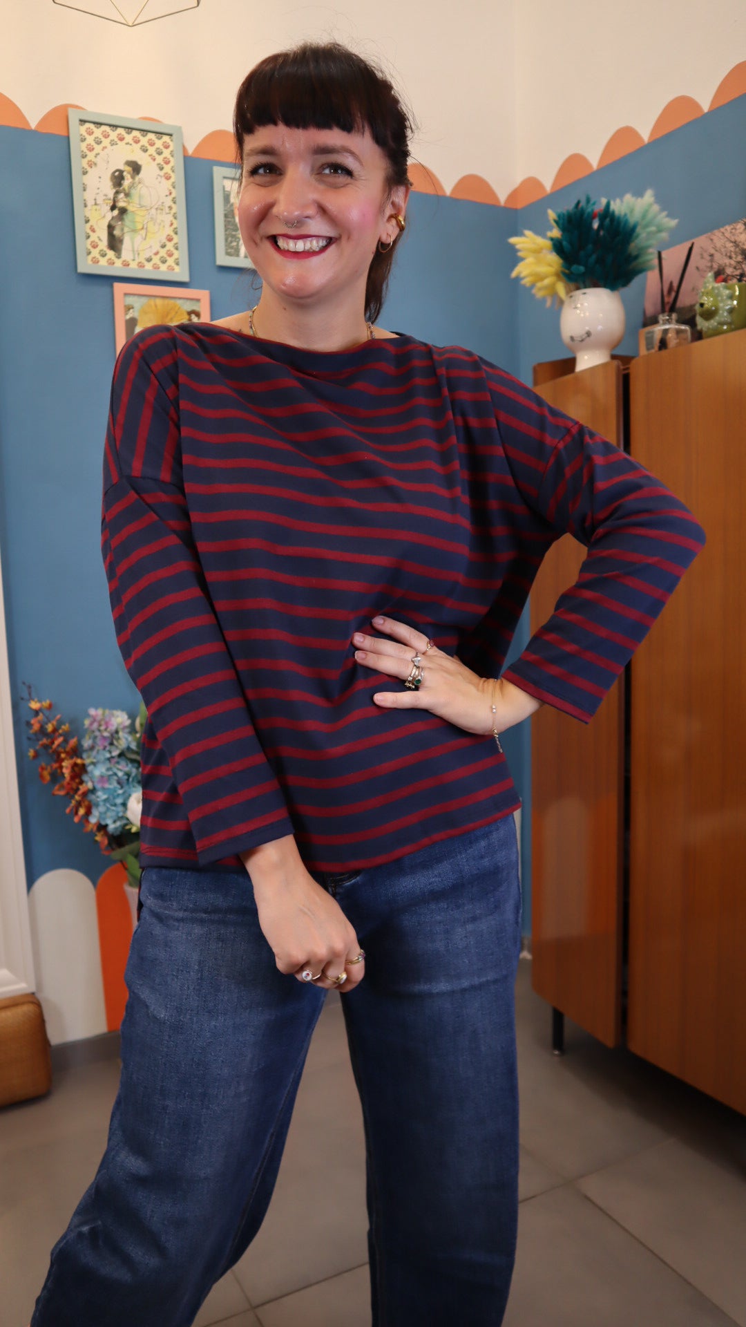 Maglia RIGHE bordeaux/ blu