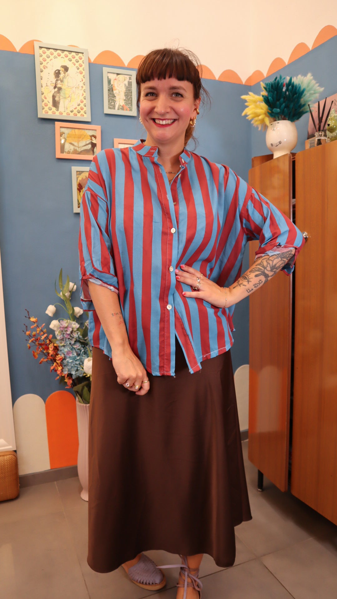 Camicia RIGHE COT.bordeaux / azzurro
