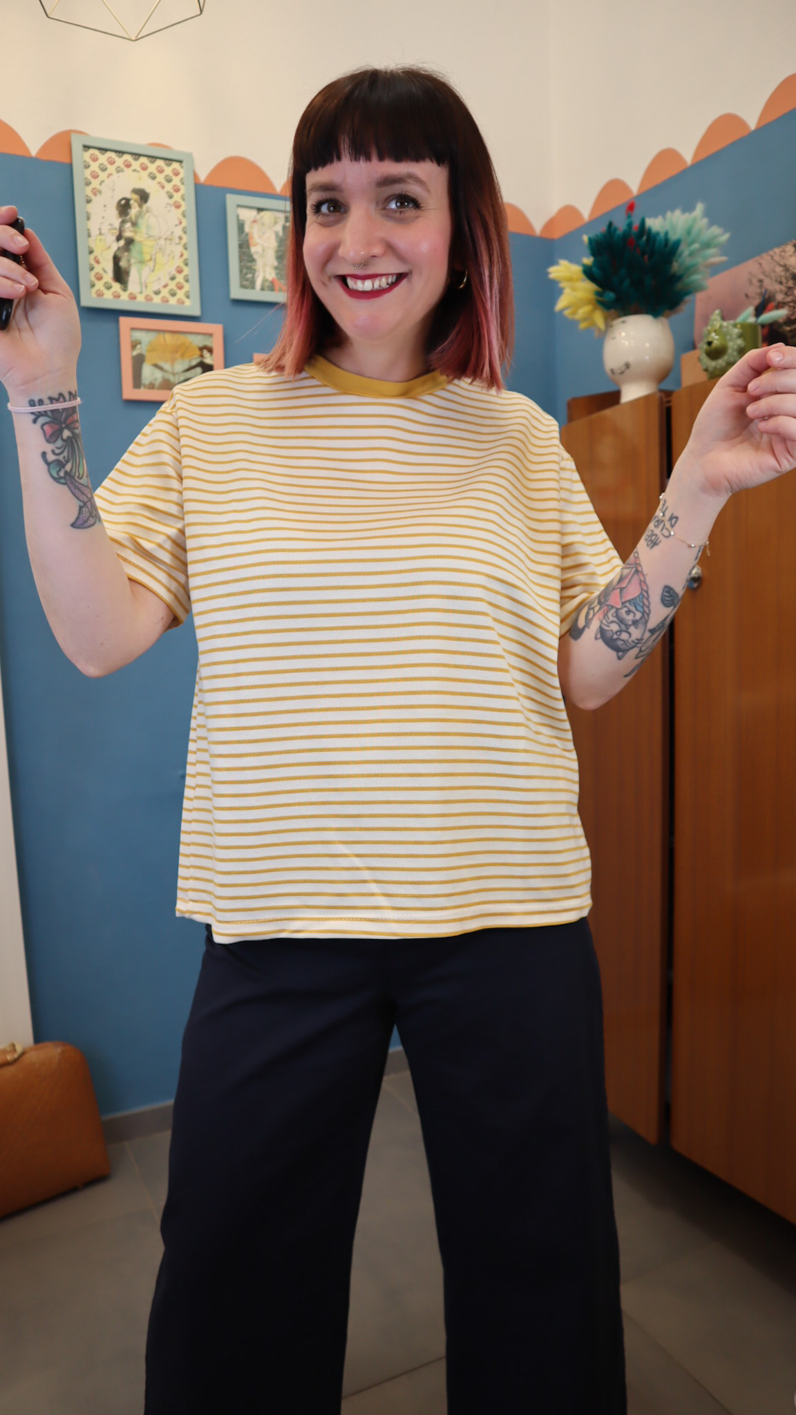 T-shirt RIGHE  SENAPE