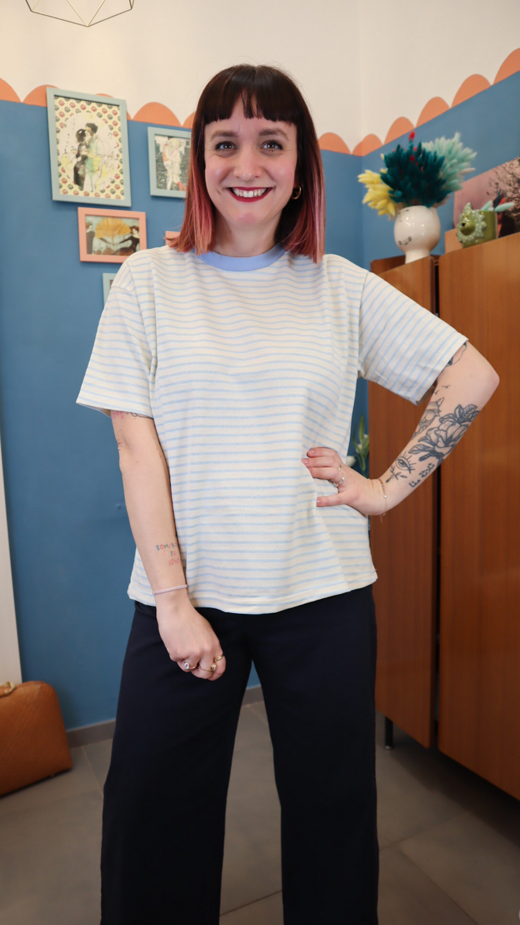 T-shirt RIGHE CELESTE