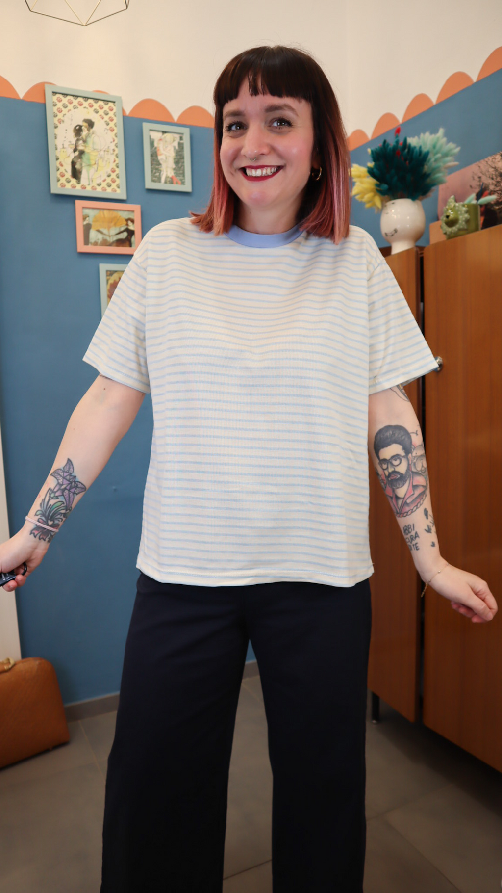 T-shirt RIGHE CELESTE