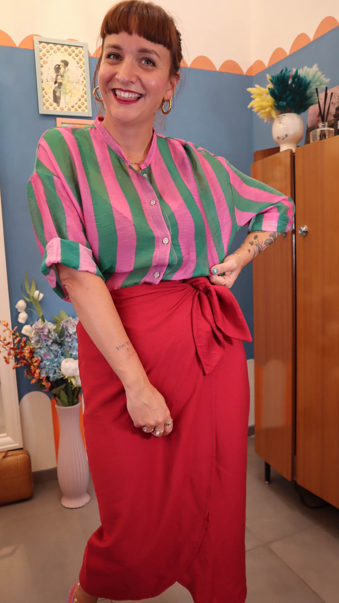 Camicia RIGHE VERDE / ROSA
