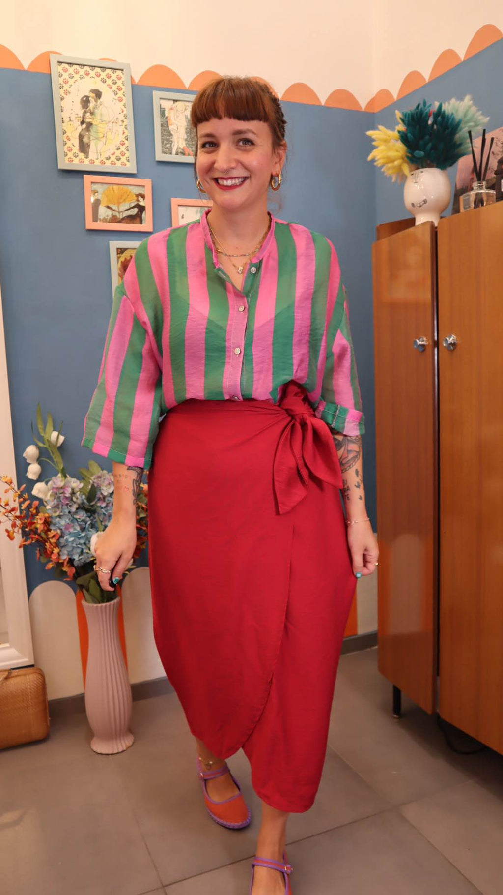 Camicia RIGHE VERDE / ROSA