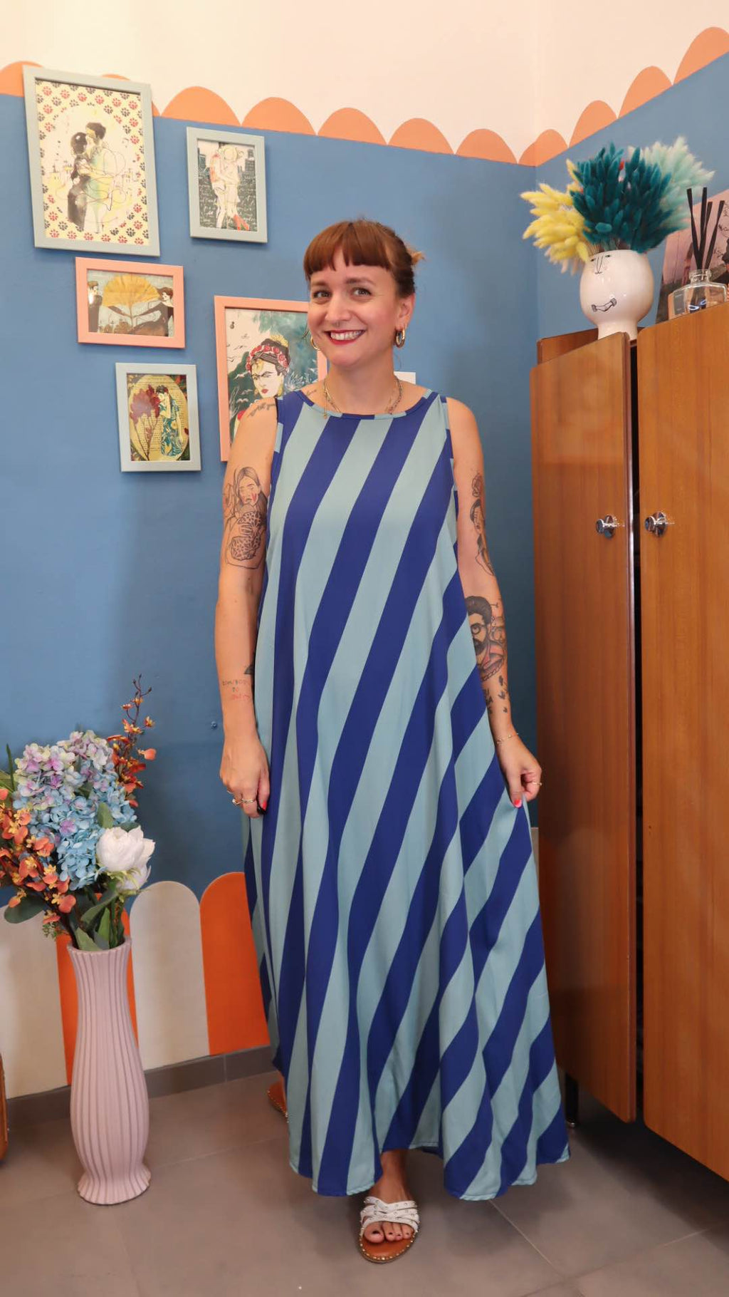 Vestito LONG RIGHE BLU
