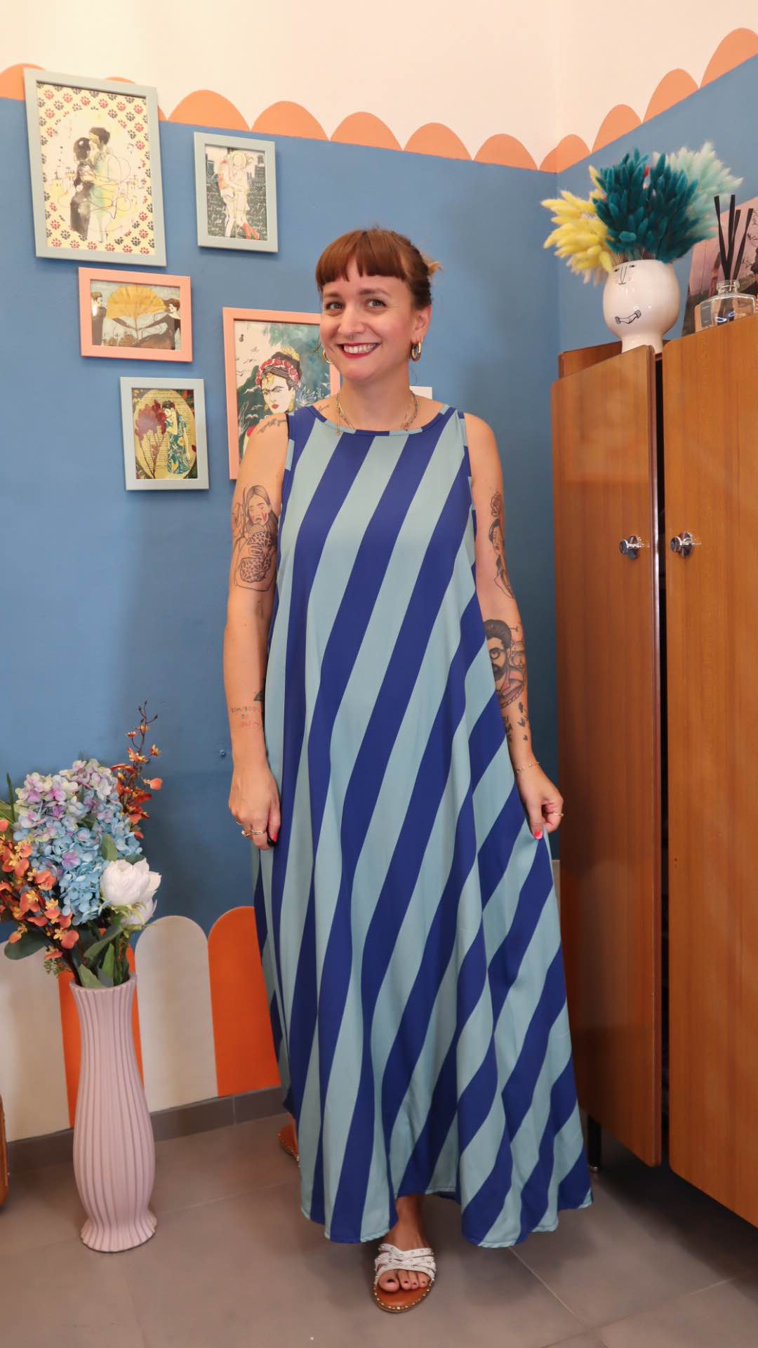 Vestito LONG RIGHE BLU
