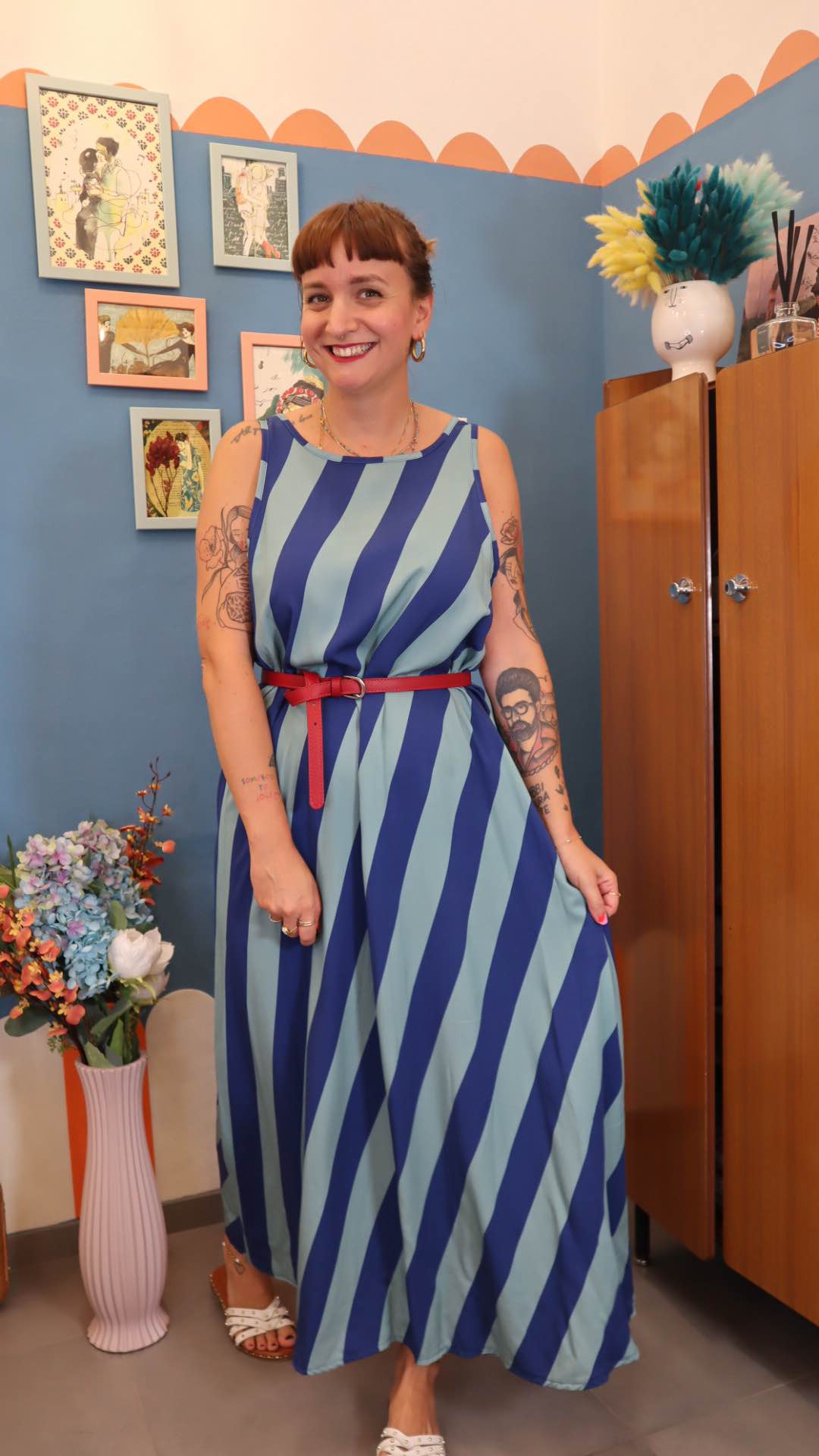 Vestito LONG RIGHE BLU