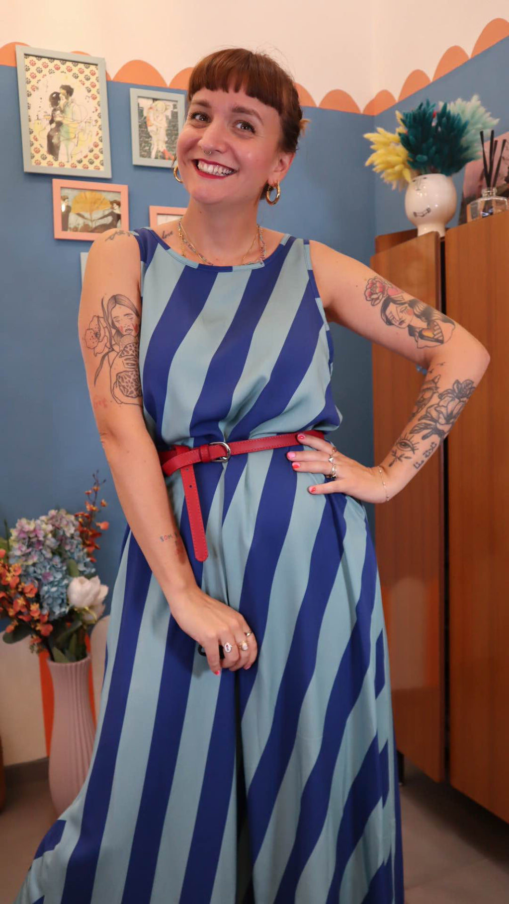 Vestito LONG RIGHE BLU