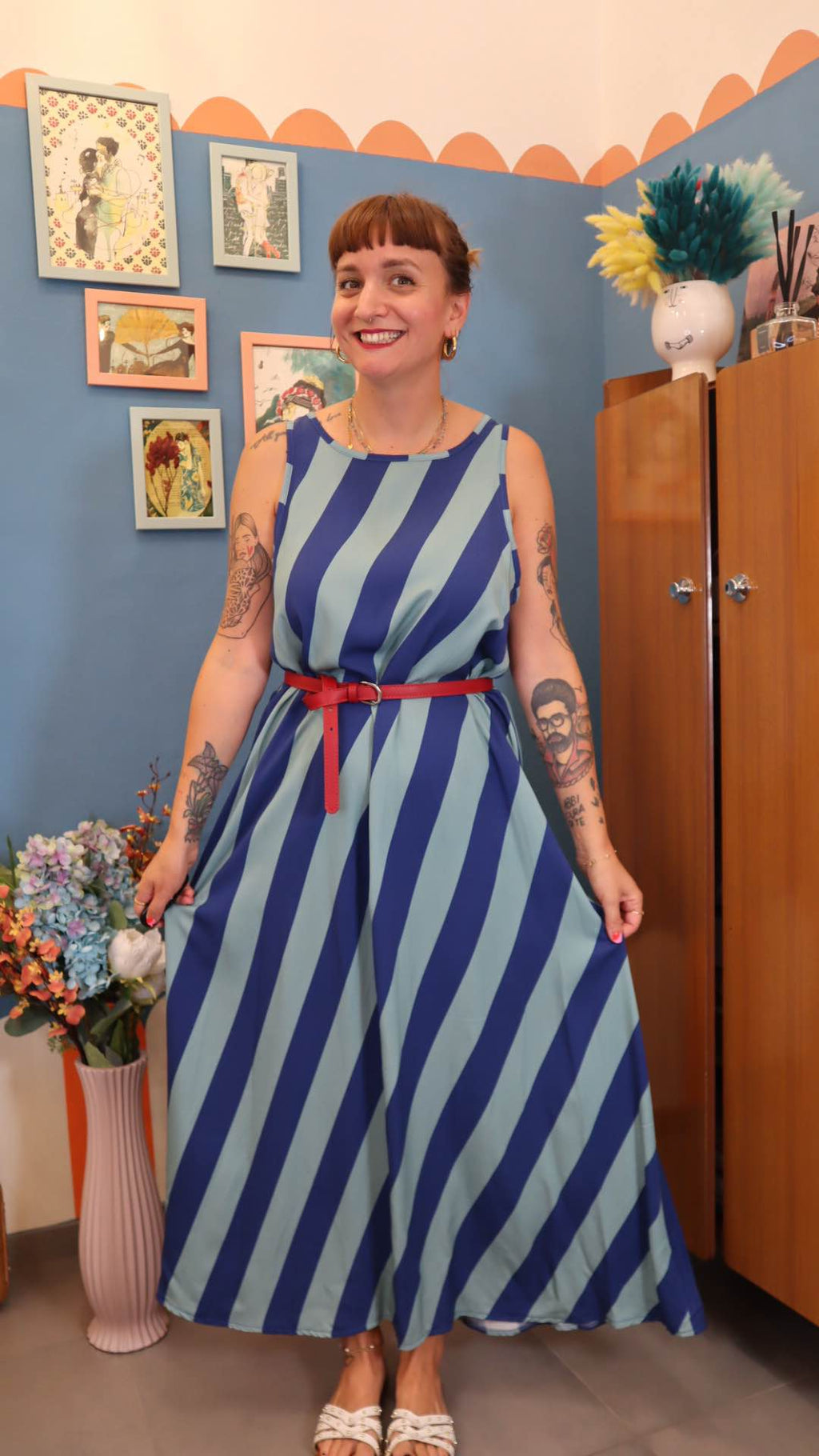 Vestito LONG RIGHE BLU