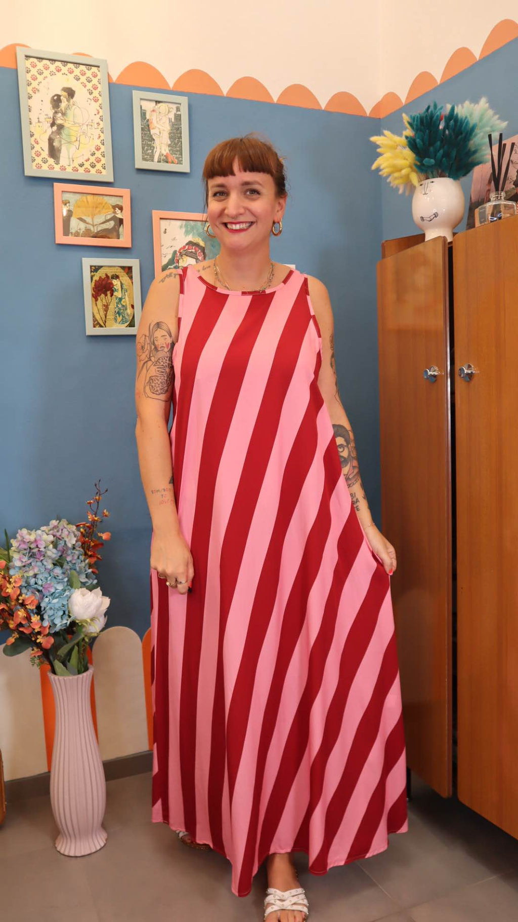 Vestito LONG RIGHE ROSSO