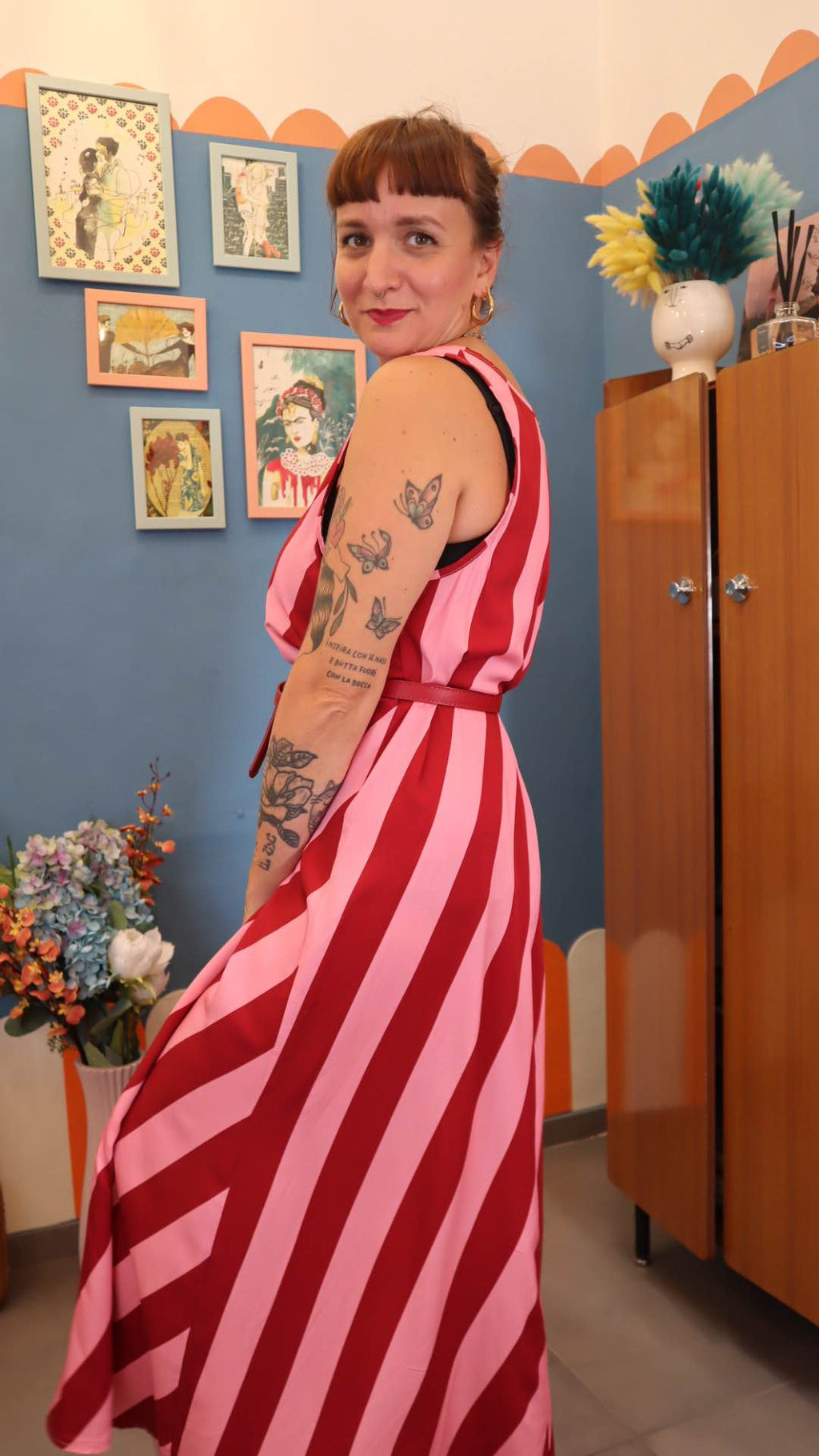 Vestito LONG RIGHE ROSSO