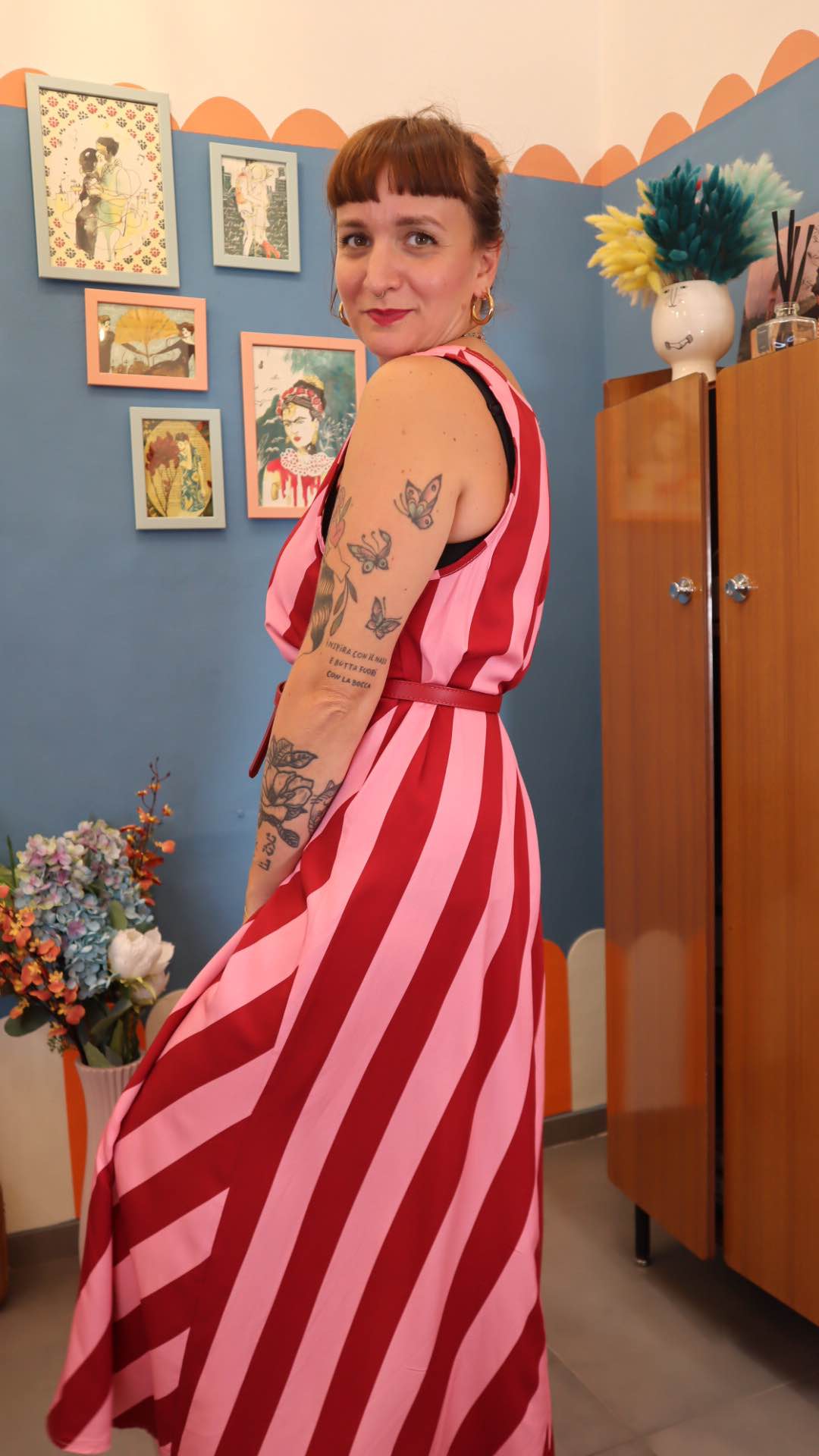 Vestito LONG RIGHE ROSSO
