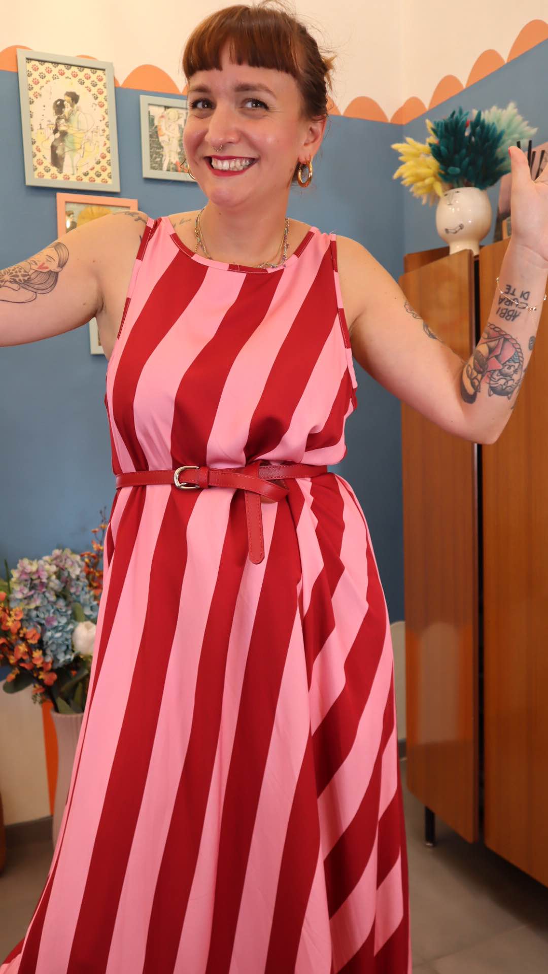 Vestito LONG RIGHE ROSSO
