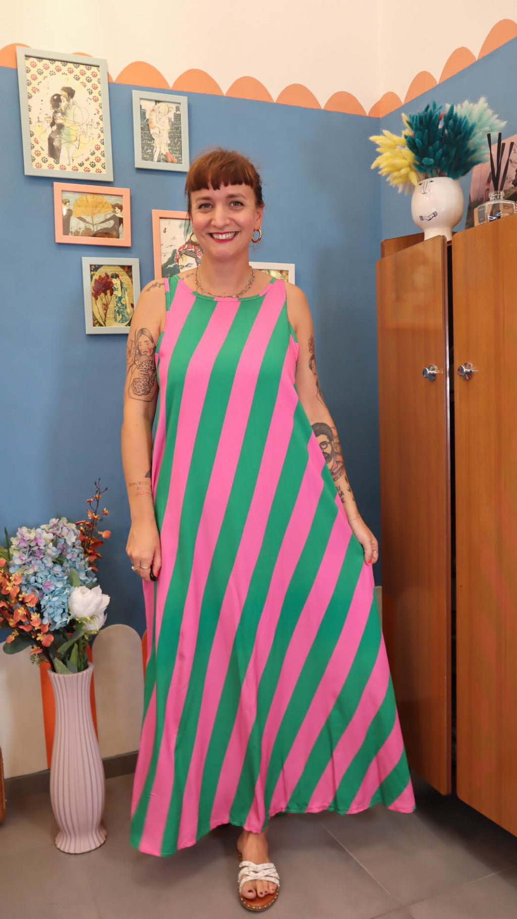 Vestito LONG RIGHE VERDE