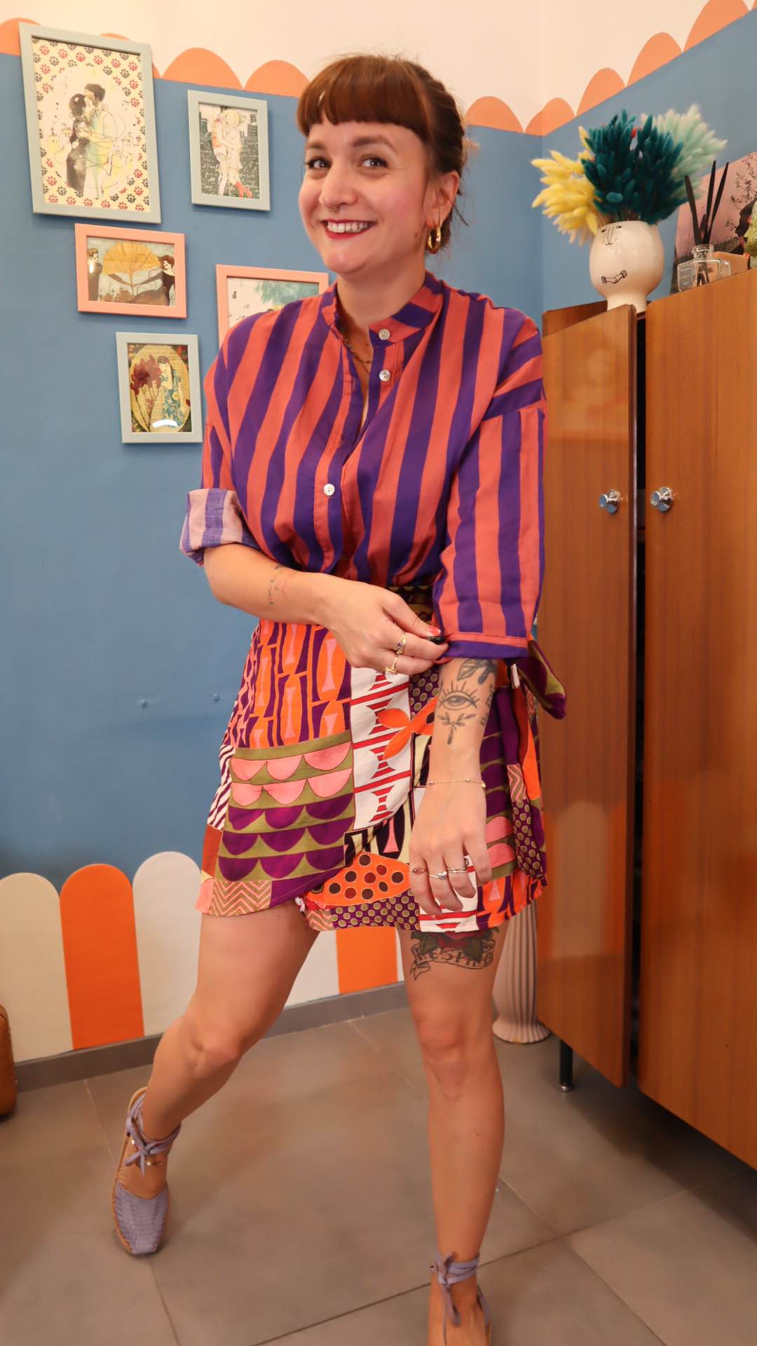 Camicia RIGHE COT. VIOLA/ RUGGINE