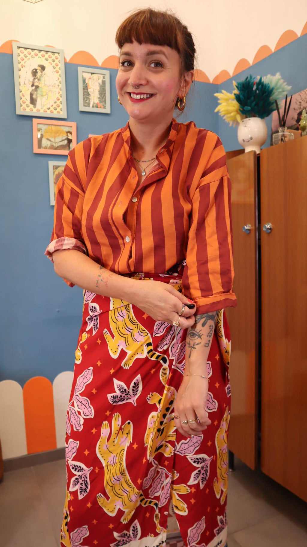 Camicia RIGHE COT. RUGGINE/ ARANCIO