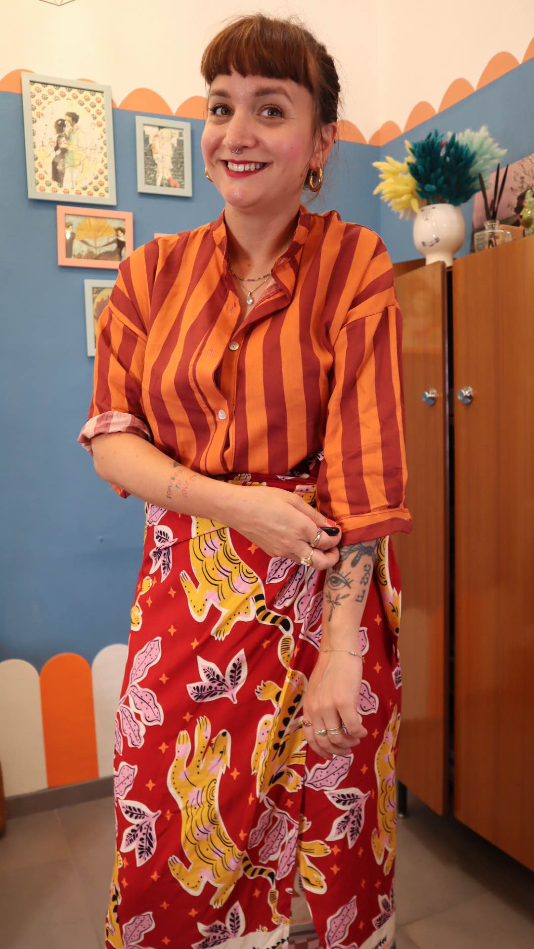 Camicia RIGHE COT. RUGGINE/ ARANCIO