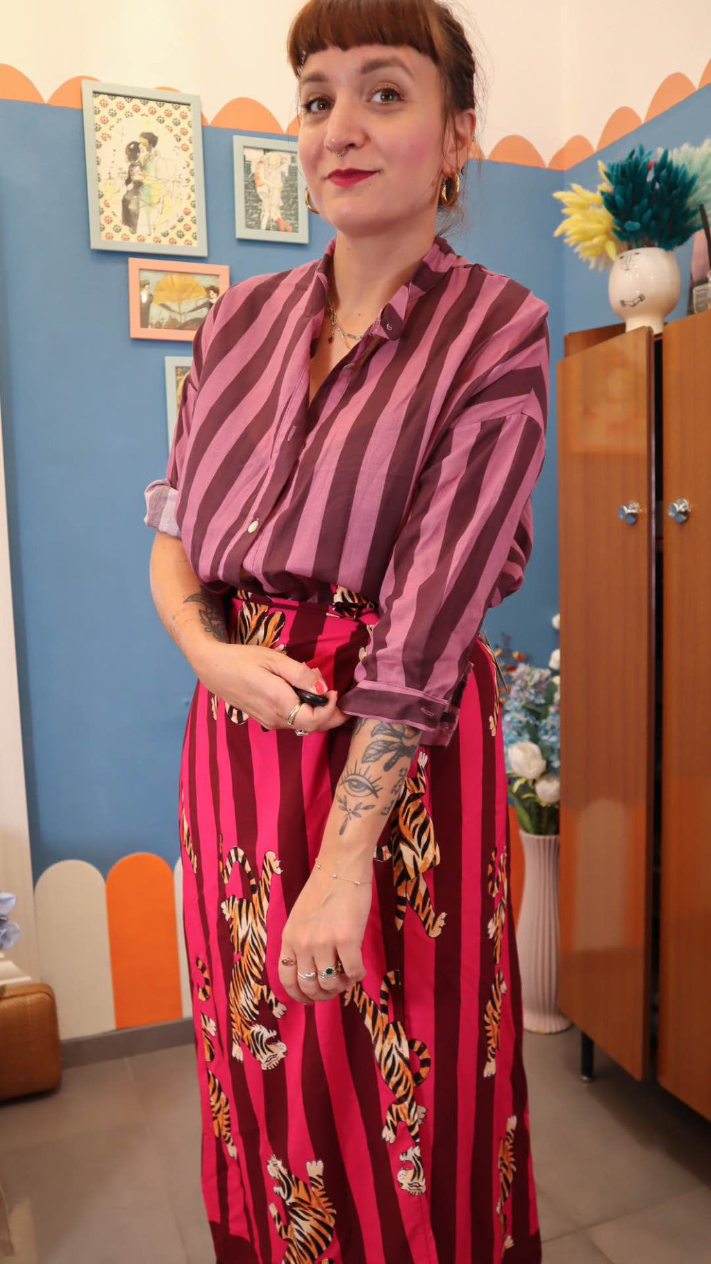 Camicia RIGHE COT. VIOLA/ ROSA ANT