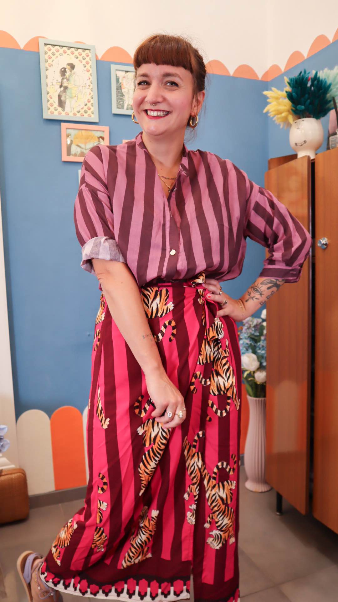 Camicia RIGHE COT. VIOLA/ ROSA ANT